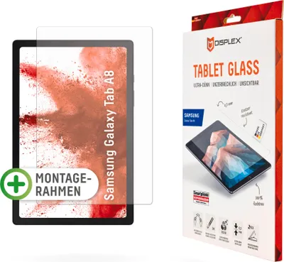 Immagine prodotto di Displex Tablet Glass (9H) per Samsung Galaxy Tab A8, telaio di montaggio Eco, infrangibile, ultra sottile, invisibile
