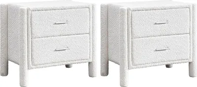 Produktbild von 2er-Set Nachttische mit 2 Schubladen - Bouclé-Stoff - Weiß - CONOMO