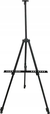 A black metal easel on a white background.