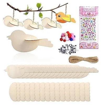 Produktbild von 3D Vögel aus Holz Bastelset, 16 Stk Vögel Bastelsets Ostern Basteln mit Aufkleber, Kreative Bastelbedarf Basteln Frühling Deko für Garten Balkon, Ideal Geschenke Junge