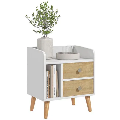 Produktbild von Nachttisch – Aufbewahrungsschrank/Organizer fürs Schlafzimmer – Nachttisch – mit 2 Schubladen und 1 offenem Fach – 43 x 30 x 49 cm – weiß