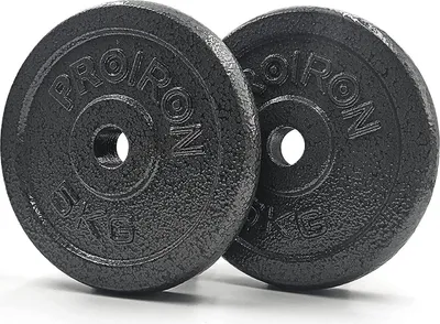 Zdjęcie produktu dla Zestaw żeliwnych obciążników PROIRON 1,25 kg - 10 kg, sztanga 2,5 cm - różne rozmiary