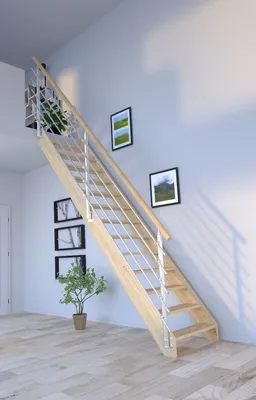 Produktbild von Holztreppe Korfu gerade-Design Geländer Edelstahl-ohne Setzstufen
