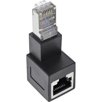 Produktbild von InLine Patchkabel-Adapter Cat.6A, RJ45 Stecker/Buchse, 90° nach unten gewinkelt, Schwarz