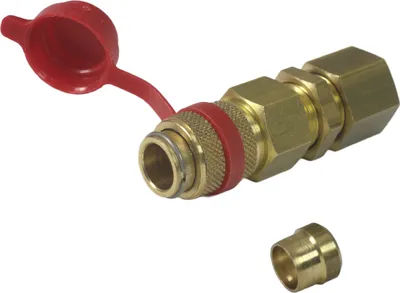 Produktbild von GOK Messing Gas Steckkupplung Schnellkupplung + Schneidringverschraubung + Schutzkappe