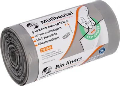 Image de DEISS 34041 DEISS Sacs poubelle FIRST PLUS pcr® 30,0 l gris 14 µm, 50 pcs.