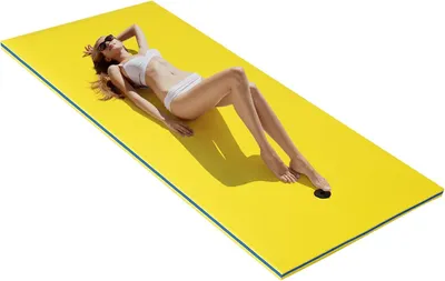 Image de COSTWAY 220x90cm hamac d'eau, lit d'eau 100kg de capacité, tapis flottant radeau de natation, tapis flottant, lit d'eau flottant île flottante (jaune)