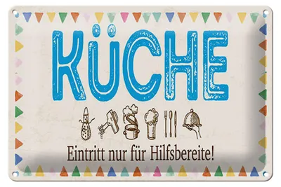 Produktbild von Blechschild  Küche Eintritt nur für Hilfsbereite, 30x20 cm, Blechschilder Spruch Küche Kochmütze