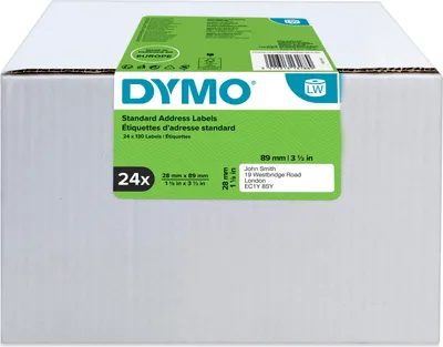 Produktbild von DYMO Original LabelWriter Adressetiketten | 28 mm x 89 mm | 24 Rollen mit je 130 leicht ablösbaren Etiketten (3.120 Etikettenband) | selbstklebendes Etikettenband | für LabelWriter Etikettendrucker