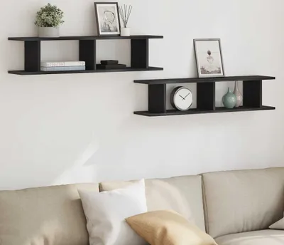 Productafbeelding van Maison Exclusive - Wandplanken, 2 stuks, zwart, eikenlook, 90x18x20 cm, houtvezel