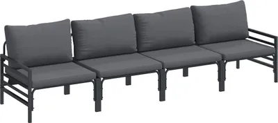 Produktbild von vidaXL Gartensofa-set mit Kissen 4 pcs Schwarz Stahl