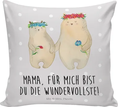 Produktbild von Mr. & Mrs. Panda kuschelkissen 40x40 Bären mit Blumenkranz - Grau Pastell - Geschenk, Dekokissen, Deko Kissen, Mama, Weiches, Mami, Lieblingsmensch, Polster, Muttertag
