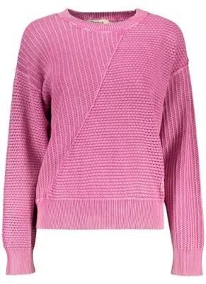 Produktbild von Rosa Damenpullover mit Stickerei und Kontrastdetails – Rundhals-Design
