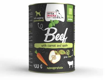 Obrázek produktu pro Konzerva pro psy s hovězím masem, mrkví, jablkem a bazalkou 400g