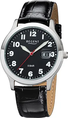 Produktbild von Regent Leder Herren Uhr F-1023 Quarzuhr Armband schwarz D2URF1023