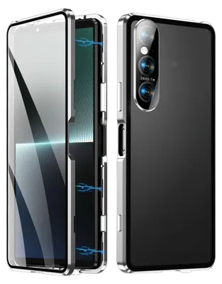 Image de Étui pour téléphone Sony Xperia 1 V : coque 360° magnétique en verre avec bordure métallique