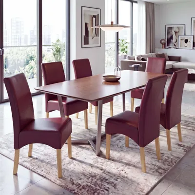 Productafbeelding van Set van 6 eetkamerstoelen/keukenstoelen, model Latina, met lederen bekleding, kleur rood, met lichte poten