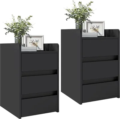 Produktbild von YITAHOME Nachttisch, 2er Set, Beistelltisch, 3 Schubladen, 35 x 40 x 59 cm, Schwarz