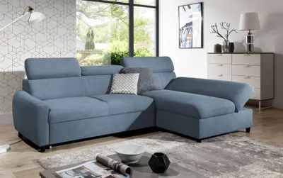 Produktbild von Ecksofa Schlafsofa Sofa ANTON XS in Stoff Esito Hellblau Ottomane Rechts