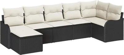 Image de Ensemble de canapés de jardin vidaXL en polyrotin noir