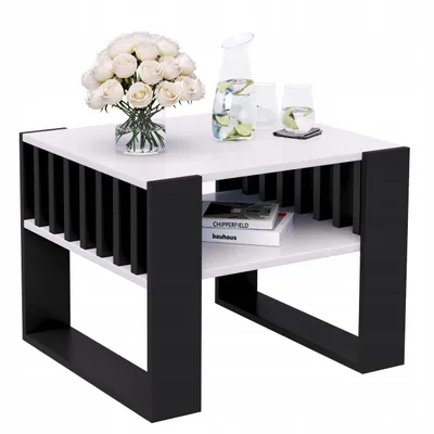 Produktbild von Couchtisch Mit Lamellen 55x55 Weiß/Schwarz Loft