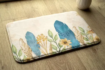 Produktbild von Badteppich Saugfähige - Badezimmer Teppich - Rutschfester Badvorleger Badematte - 90x60 cm - Vögel Federn