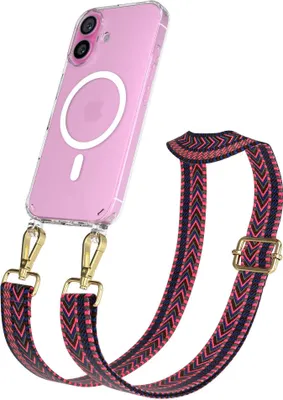 Produktbild von EAZY CASE - Handykette mit MagSafe Hülle für Apple iPhone 16, Handyband ZigZag Style,Karabiner Gold, Umhängeband in Pink