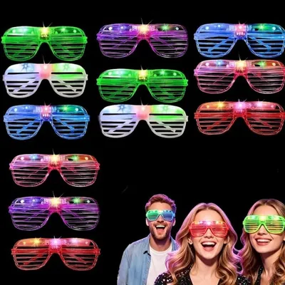 LED Partybrillen Set, 12 Stück, 6 Farben, Shutter Design