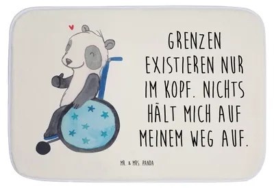 Produktbild von Mr. & Mrs. Panda Badteppich Panda Rollstuhl - Weiß - Geschenk, Badezimmerteppich, Badläufer, duschmatte, Badematte, Duschvorleger