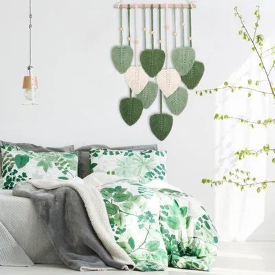 Produktbild von Grünes Wandtapijt mit Holzperlen für Schlafzimmer