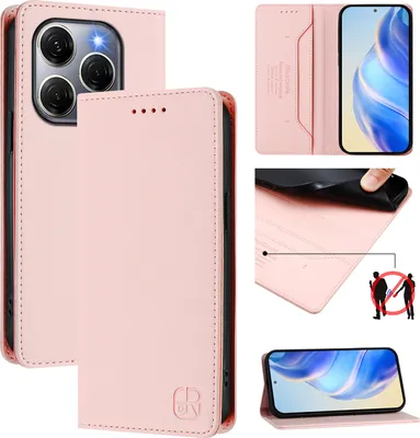 Produktbild von Lederhülle für Tecno Spark 20 Pro 5G Hülle Flip Brieftasche Kartenfächern Ständer Schutzhülle Pink