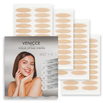 Produktbild von VENICCE LOVE Schlupflider Stripes unsichtbar, Schlupflider Tapes, Augenlid Stripes, Augenlidklebeband, Eyelid Tape, Augen Lifting ohne OP, 160 x L