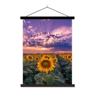 Produktbild von MuchoWow® Textilposter Blumen - Himmel - Lila - Sonnenuntergang 120x160 cm mit schwarzem Rahmen - Magnetischer