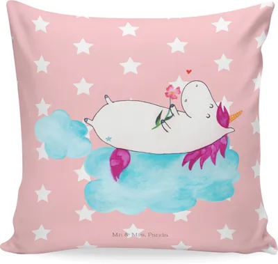 Produktbild von Mr. & Mrs. Panda Deko Kissen Einhorn Verliebt - Rot Pastell - Geschenk, Kuschel, Einhörner, bedruckt, Unicorn, 40x40, Liebe, Wolke, Kuschelkissen, Sofa