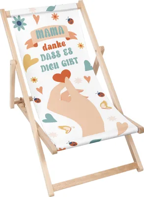 Image de Dreamroots Chaise longue pliante bois, jusqu'à 130 kg, Chaise longue pliante avec réglage de l'inclinaison du dossier en 3 positions, Maman, merci de te