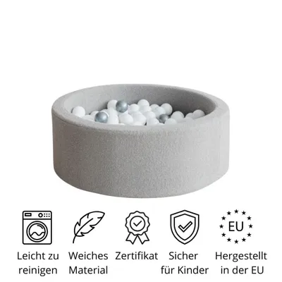 Produktbild von Monio for Kids - Bällebad Boucle Grau 30x90 + 200 Bälle