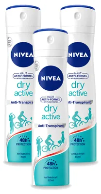 Immagine prodotto di 3 flaconi di spray antitraspirante Nivea Dry Active - 150 ml - confezione - 3 pezzi