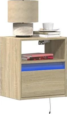 Immagine prodotto di vidaXL Comodini a parete con luci LED 2 pezzi rovere Sonoma