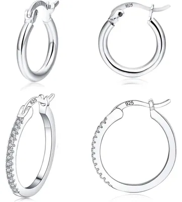 Immagine prodotto di Set di orecchini a cerchio, 3 paia, argento e oro, da donna e da uomo, diametro 13/15/20 mm, con zirconi, argento 925