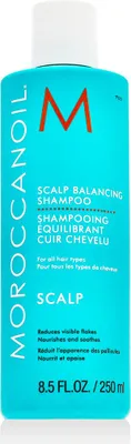 A product shot of a bottle of Moroccanoil Scalp Balancing Shampoo.