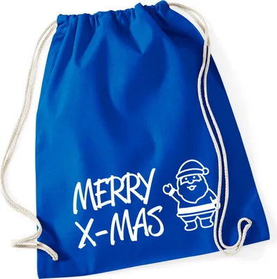 Produktbild von Huuraa Turnbeutel Merry X-Mas Weihnachtsmann 12 Liter Bright Royal Baumwolle Rucksack Geschenkidee