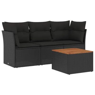 Obrázok produktu pre vidaXL 4-dielna záhradná sedacia súprava s vankúšmi Black Poly Rattan
