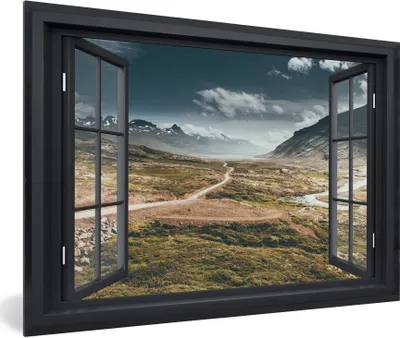 Produktbild von MuchoWow® MuchoWow® Gerahmtes Poster Aussicht - Weg - Berg 90x60 cm - Poster mit zchwarzem Bilderrahmen - Fotorahmen - Foto-Plakat