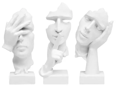 3 Denker-Skulpturen, abstrakte Harzfiguren, weiß, Tischdeko