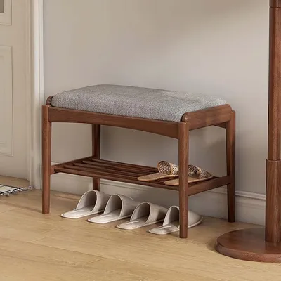 Imagen del producto de Banco para zapatos de madera maciza de haya, con cojín para sentarse, tipo baúl, dimensiones: 60 x 30 x 42 cm