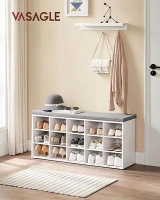 Produktbild von VASAGLE Schuhbank, Sitzbank, 15 Fächer, Länge 105 cm, Weiß