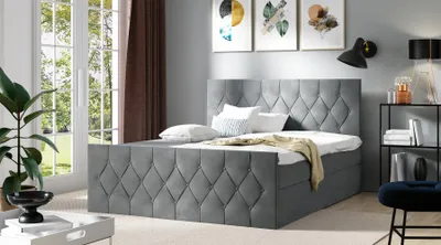 Produktbild von Boxspringbett Schlafzimmerbett PETROS 120x200cm Stoff Alova Grau