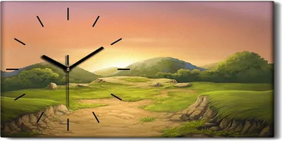 Produktbild von Dekor Leinwand Uhr Wandbilder Geräuschlos 60x30 Sonnenuntergang auf den Klippen - schwarze Hände