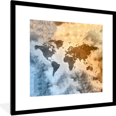 Produktbild von MuchoWow® MuchoWow® Gerahmtes Poster Weltkarte - Abstrakt - Farben 40x40 cm - Poster mit zchwarzem Bilderrahmen - Poster - Plakat im Rahmen