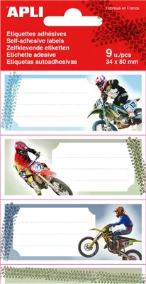 Image de Livre d'étiquettes APLI "Motos" 36 x 81 mm 3 feuilles de 3 étiquettes
